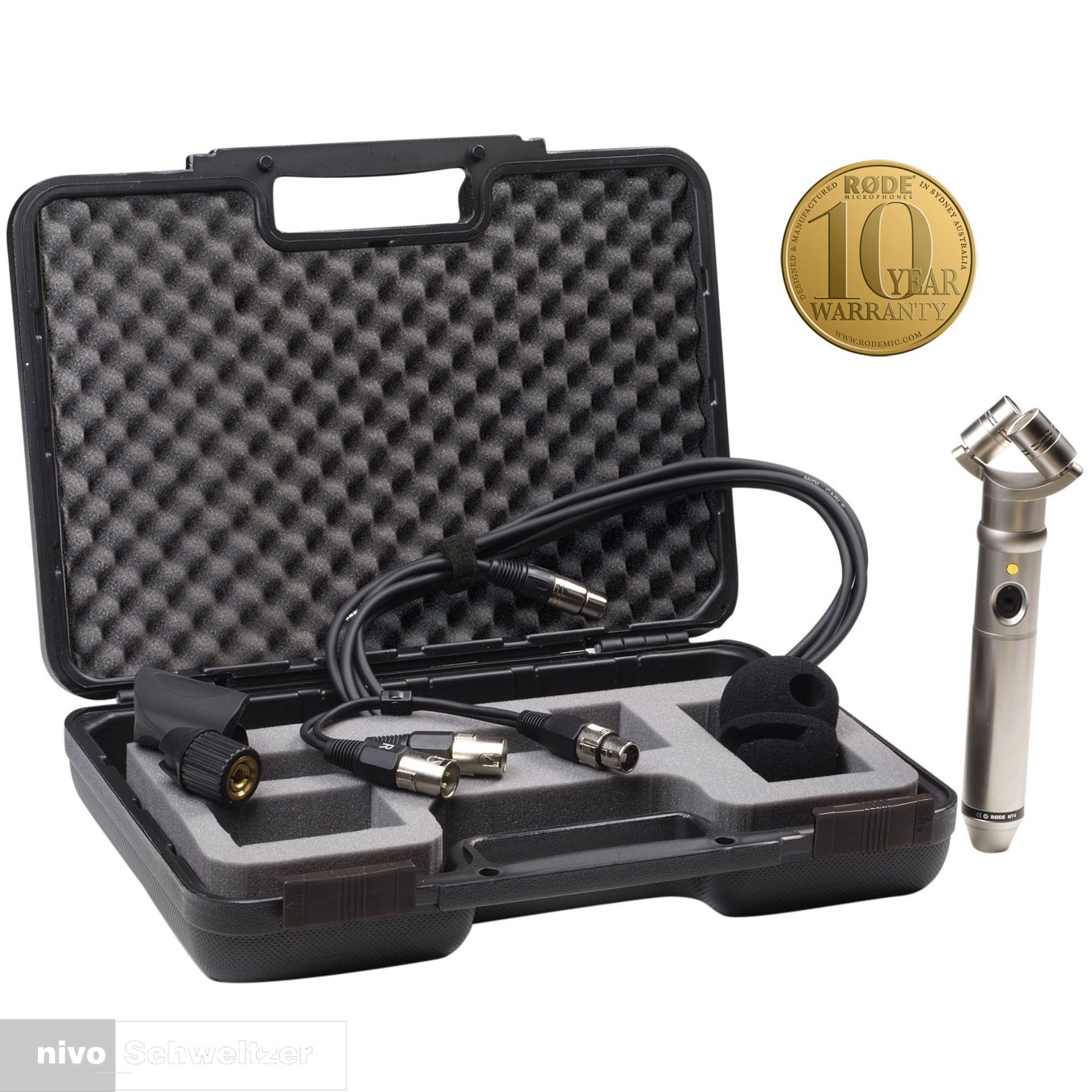 RODE 101412 NT4 - X/Y stereo condenser microphone [incl. RC4 case/WS4 wind shield/5-pin to stereo mini-jack cable/RM3 clip/5-pin to dual XLR cable]